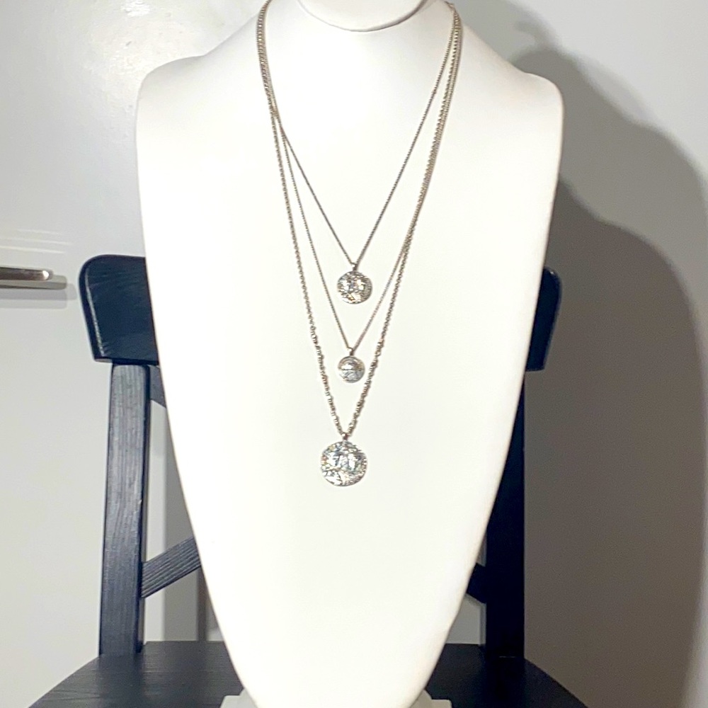 Three strands long stainless steel necklace